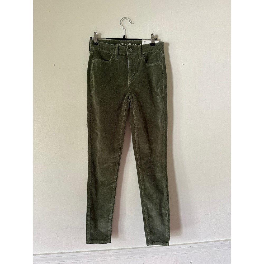 American Eagle Hi-Rise Jegging Olive Green Corduroy Pants Womens Size 0 25W NEW